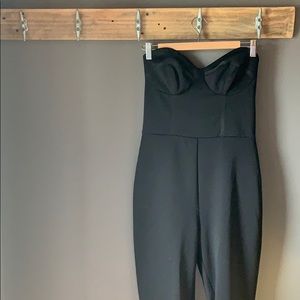 Black neoprene strapless jumpsuit